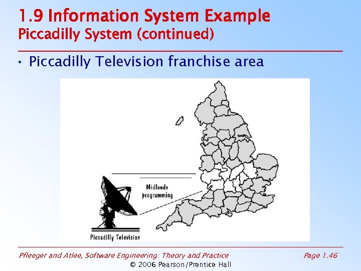 1. 9 Information System Example Piccadilly System (continued) • Piccadilly Television franchise area Pfleeger