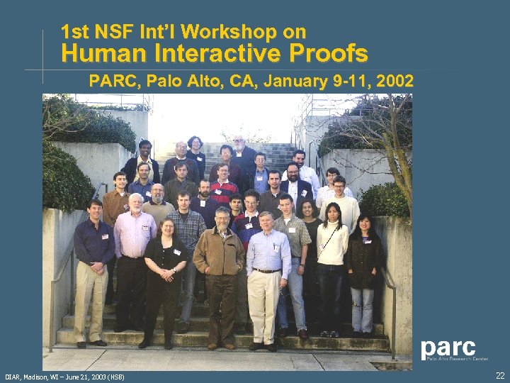 1 st NSF Int’l Workshop on Human Interactive Proofs PARC, Palo Alto, CA, January