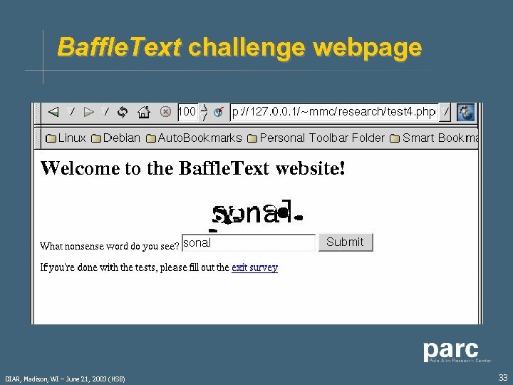 Baffle. Text challenge webpage DIAR, Madison, WI – June 21, 2003 (HSB) 33 