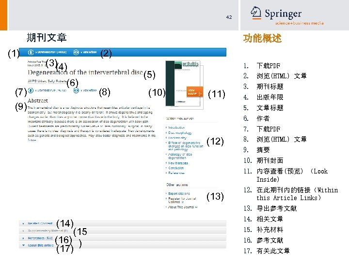 42 期刊文章 (1) (7) (9) (3) (4) (6) 功能概述 (2) 1. 下载PDF (5) (8)