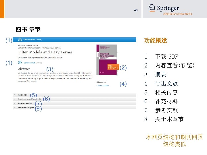 46 图书 章节 (1) 功能概述 1. 下载 PDF (1) (3) (2) 3. 摘要 (4)