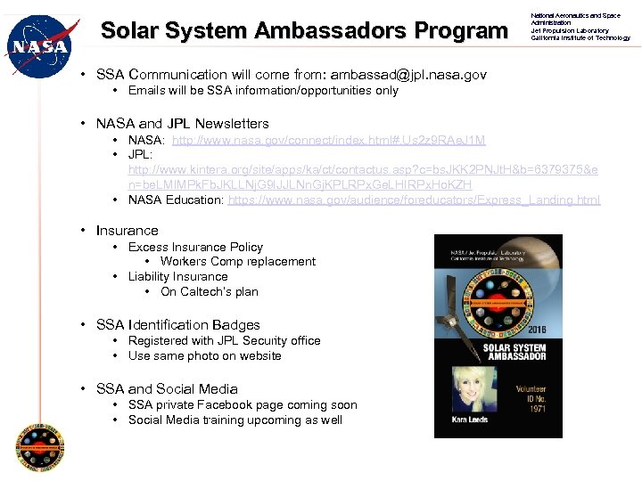 Solar System Ambassadors Program National Aeronautics and Space Administration Jet Propulsion Laboratory California Institute