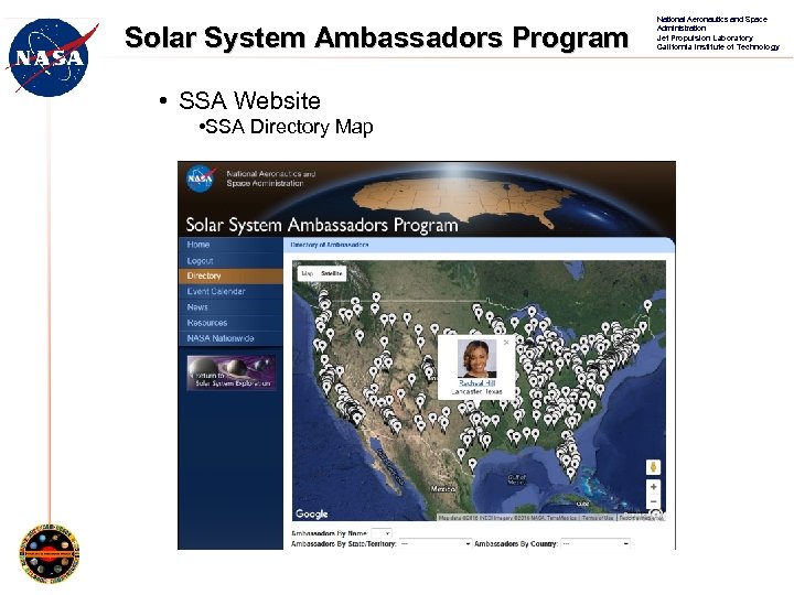 Solar System Ambassadors Program • SSA Website • SSA Directory Map National Aeronautics and