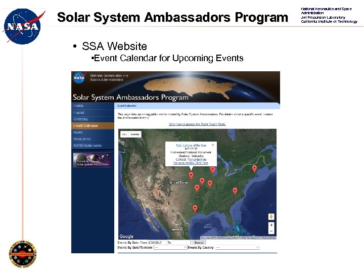 Solar System Ambassadors Program • SSA Website • Event Calendar for Upcoming Events National