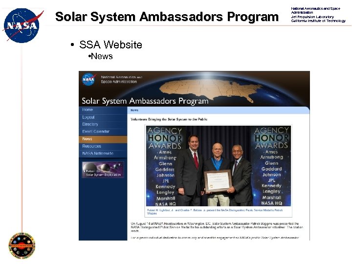 Solar System Ambassadors Program • SSA Website • News National Aeronautics and Space Administration