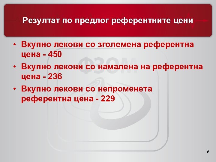 Резултат по предлог референтните цени • Вкупно лекови со зголемена референтна цена - 450