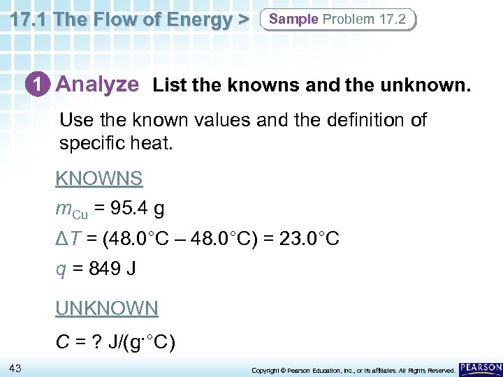 17. 1 The Flow of Energy > Sample Problem 17. 2 1 Analyze List