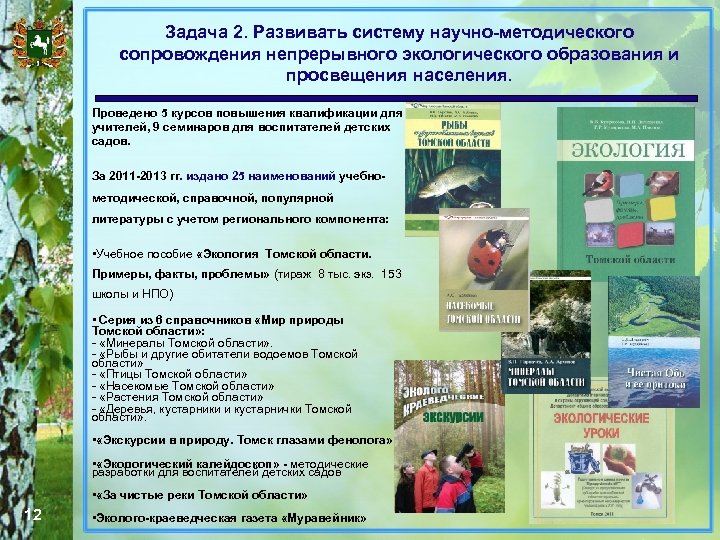 Задача 2. Развивать систему научно-методического сопровождения непрерывного экологического образования и просвещения населения. Проведено 5