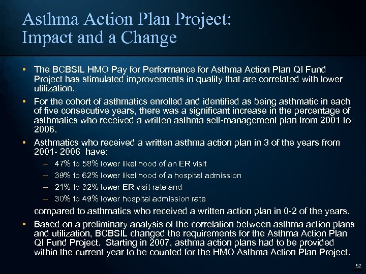 Asthma Action Plan Project: Impact and a Change • The BCBSIL HMO Pay for