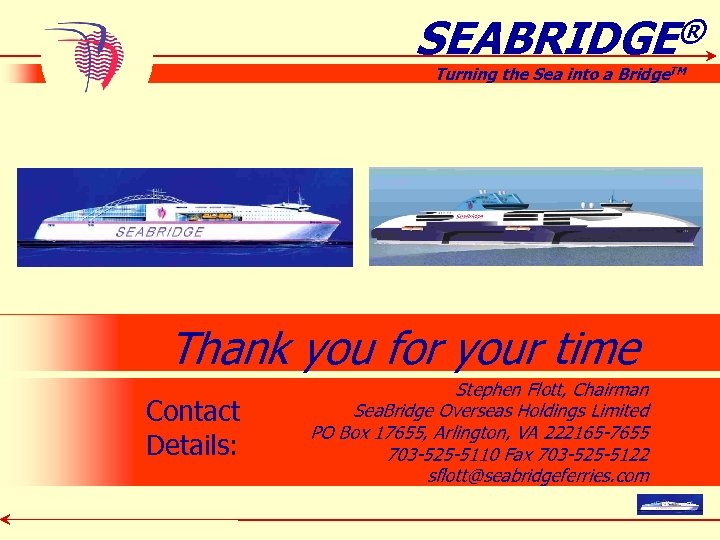 SEABRIDGE® Turning the Sea into a Bridge. TM Thank you for your time Contact