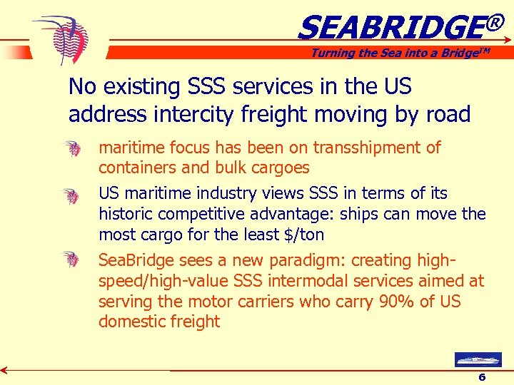 SEABRIDGE® Turning the Sea into a Bridge. TM No existing SSS services in the