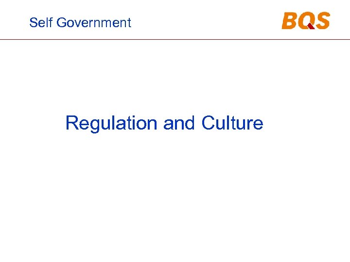 Self Government Regulation and Culture 