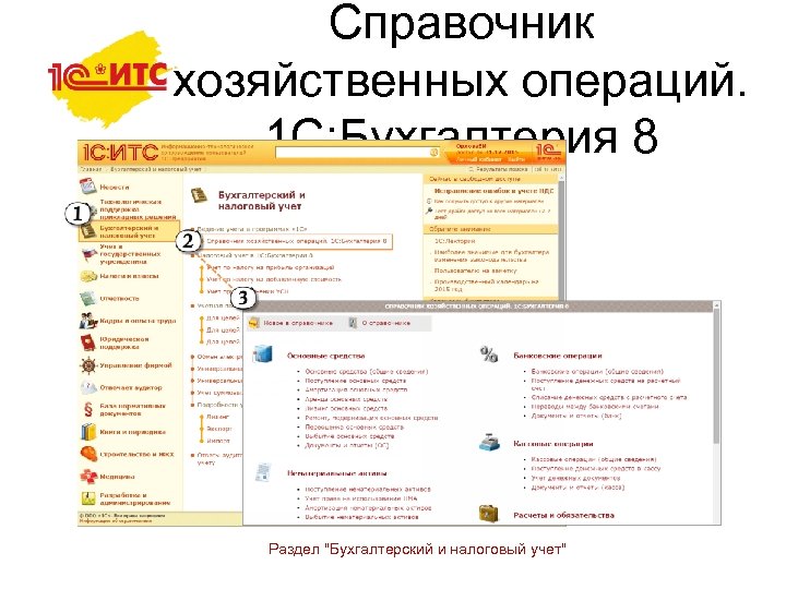 Справочник хозяйственных операций. 1 С: Бухгалтерия 8 Раздел "Бухгалтерский и налоговый учет" 