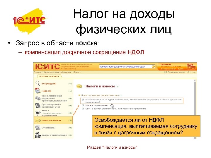 Налог на доходы физических лиц • Запрос в области поиска: – компенсация досрочное сокращение