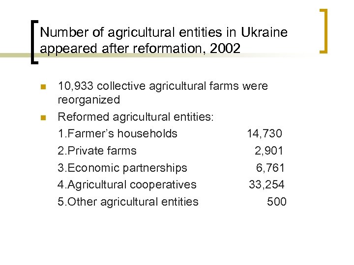 Number of agricultural entities in Ukraine appeared after reformation, 2002 n n 10, 933