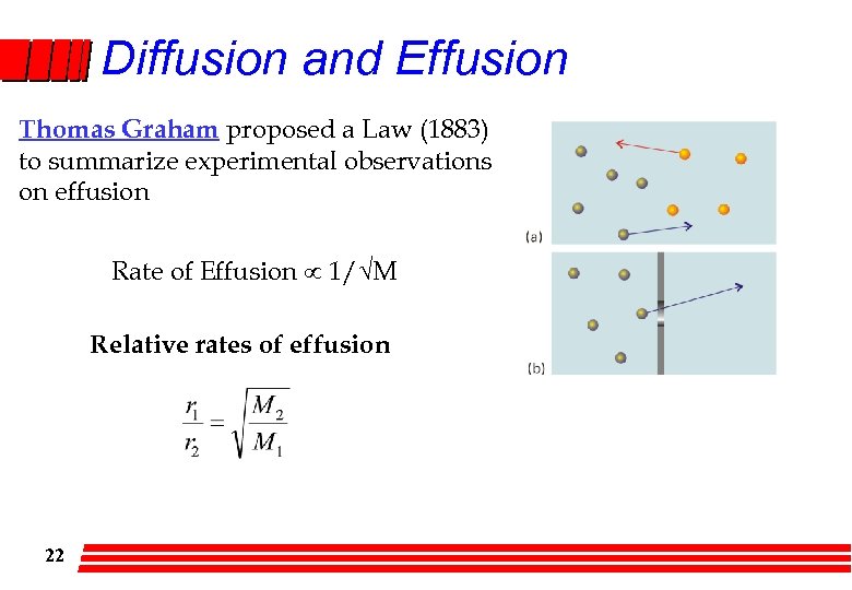 Diffusion and Effusion Thomas Graham proposed a Law (1883) to summarize experimental observations on
