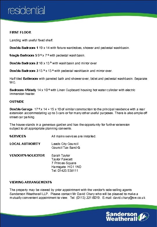 FIRST FLOOR Landing with useful fixed shelf. Double Bedroom 1 19 x 14 with