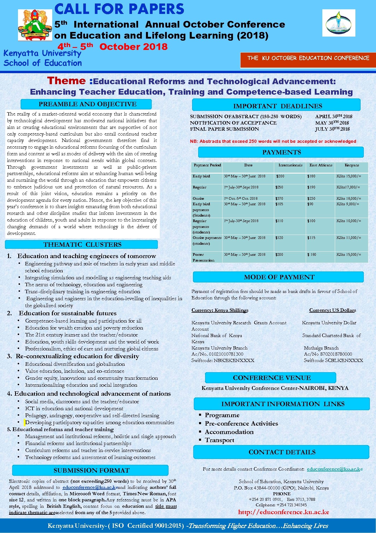 CALL FOR PAPERS 5 th International Annual October Conference on Education and Lifelong Learning