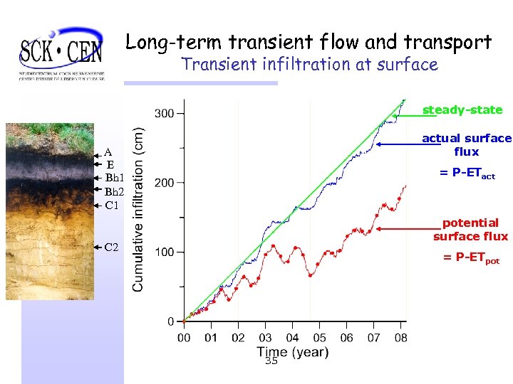 Long-term transient flow and transport Transient infiltration at surface steady-state actual surface flux A