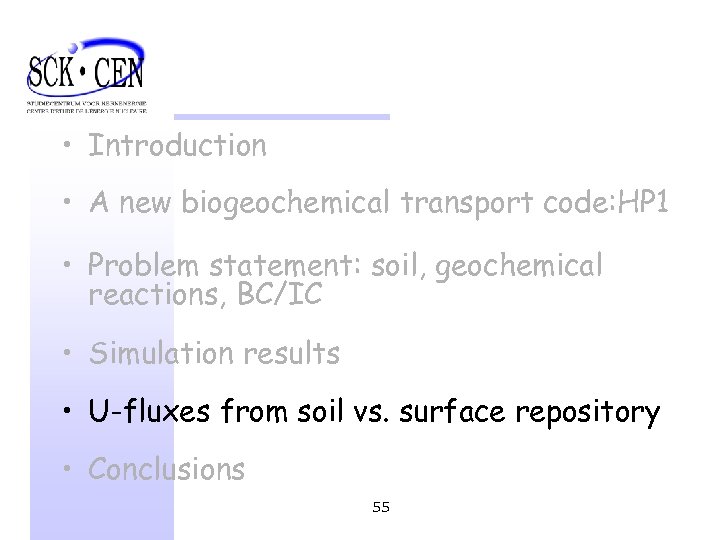  • Introduction • A new biogeochemical transport code: HP 1 • Problem statement: