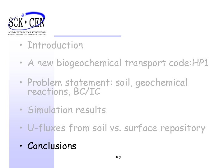  • Introduction • A new biogeochemical transport code: HP 1 • Problem statement: