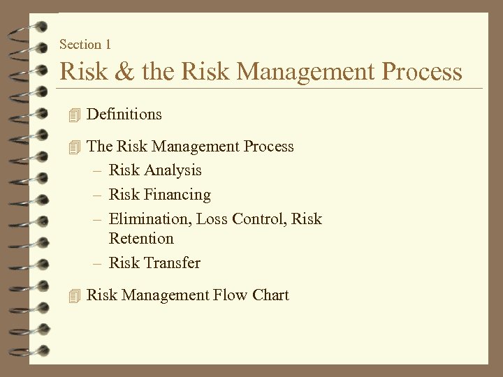 Section 1 Risk & the Risk Management Process 4 Definitions 4 The Risk Management