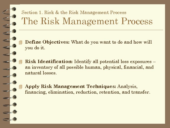 Section 1. Risk & the Risk Management Process The Risk Management Process 4 Define