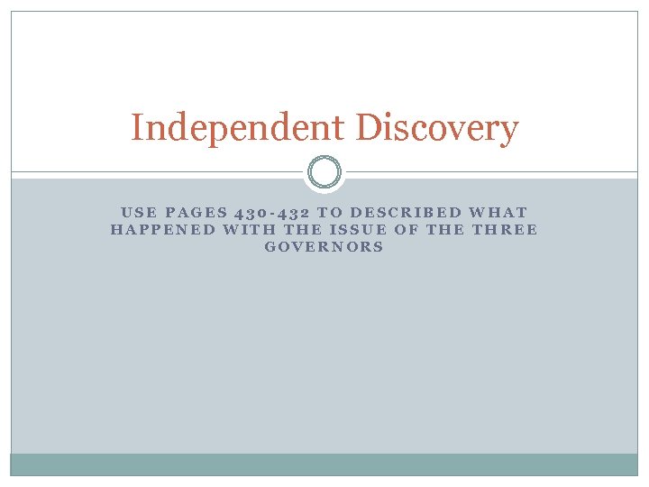 Independent Discovery USE PAGES 430 -432 TO DESCRIBED WHAT HAPPENED WITH THE ISSUE OF
