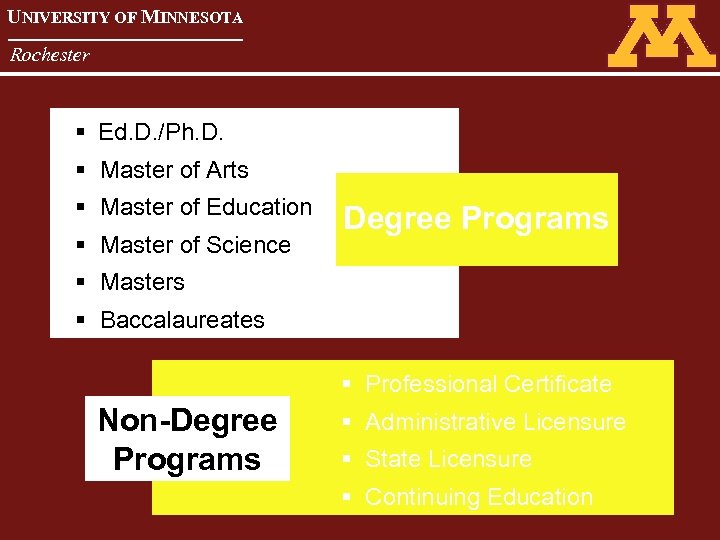 UNIVERSITY OF MINNESOTA Rochester § Ed. D. /Ph. D. § Master of Arts §