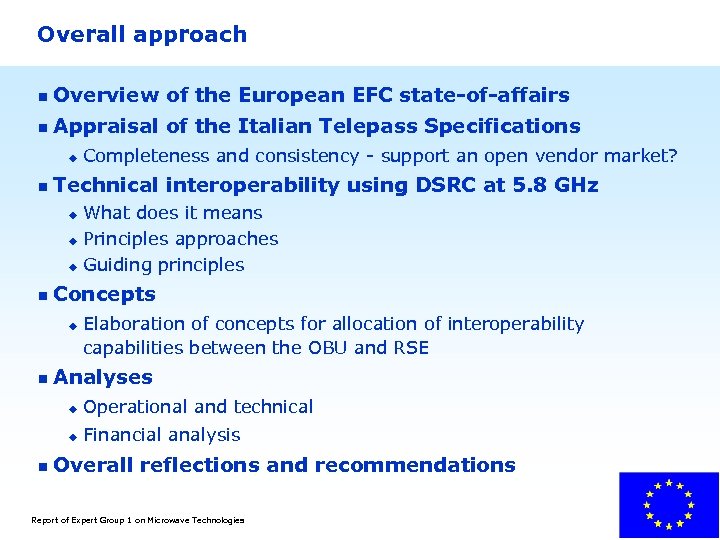 Overall approach n Overview of the European EFC state-of-affairs n Appraisal of the Italian