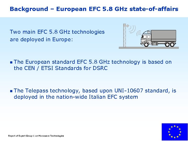 Background – European EFC 5. 8 GHz state-of-affairs Two main EFC 5. 8 GHz