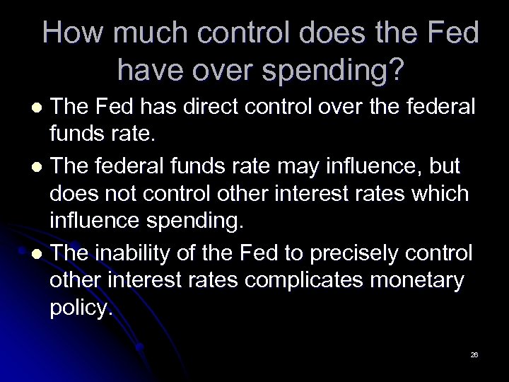 How much control does the Fed have over spending? The Fed has direct control