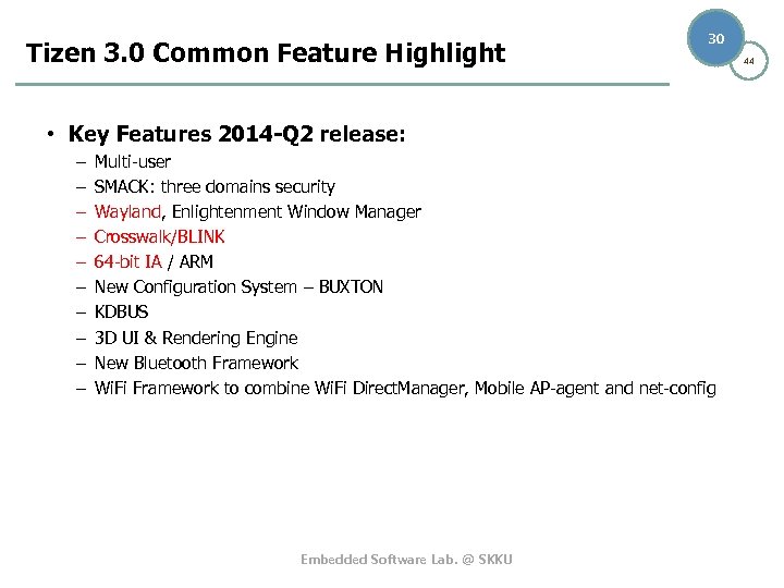 Tizen 3. 0 Common Feature Highlight 30 • Key Features 2014 -Q 2 release: