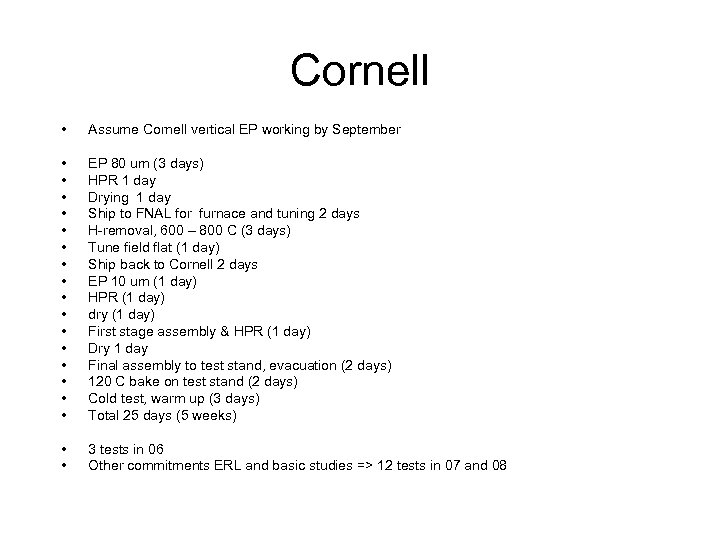 Cornell • Assume Cornell vertical EP working by September • • • • EP