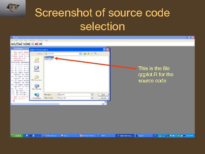 Screenshot of source code selection This is the file qqplot. R for the source