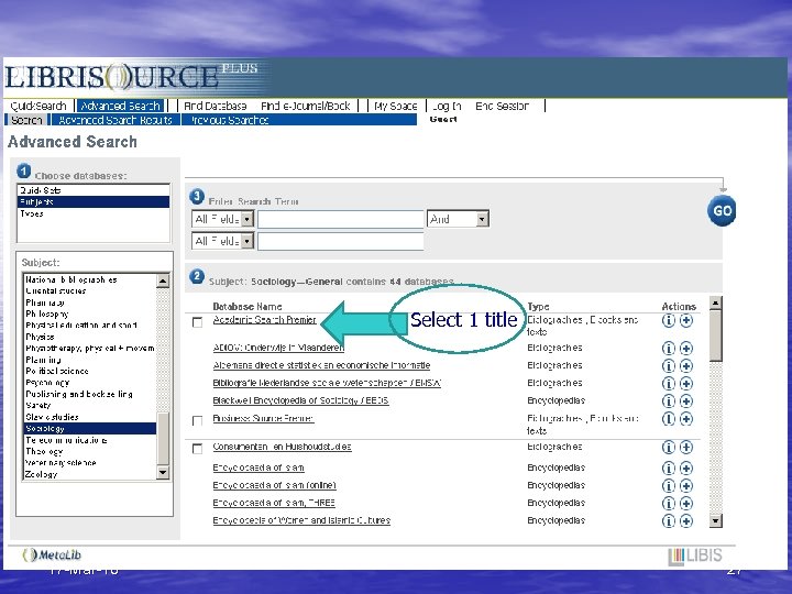 Select 1 title 17 -Mar-18 27 