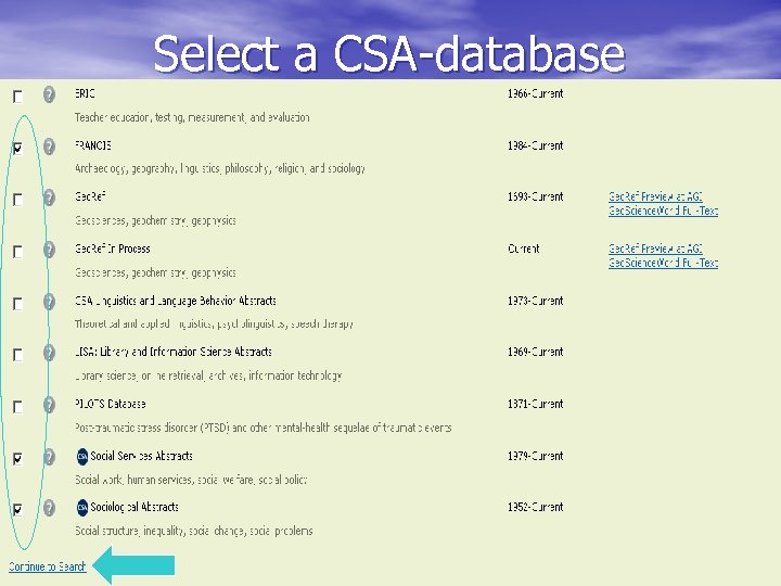 Select a CSA-database 
