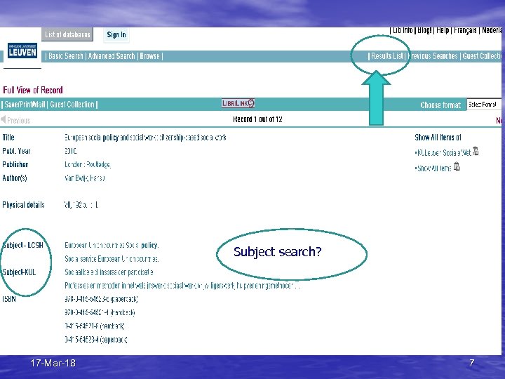 Subject search? 17 -Mar-18 7 