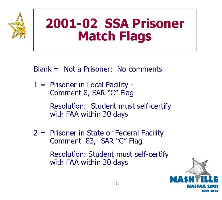 2001 -02 SSA Prisoner Match Flags Blank = Not a Prisoner: No comments 1