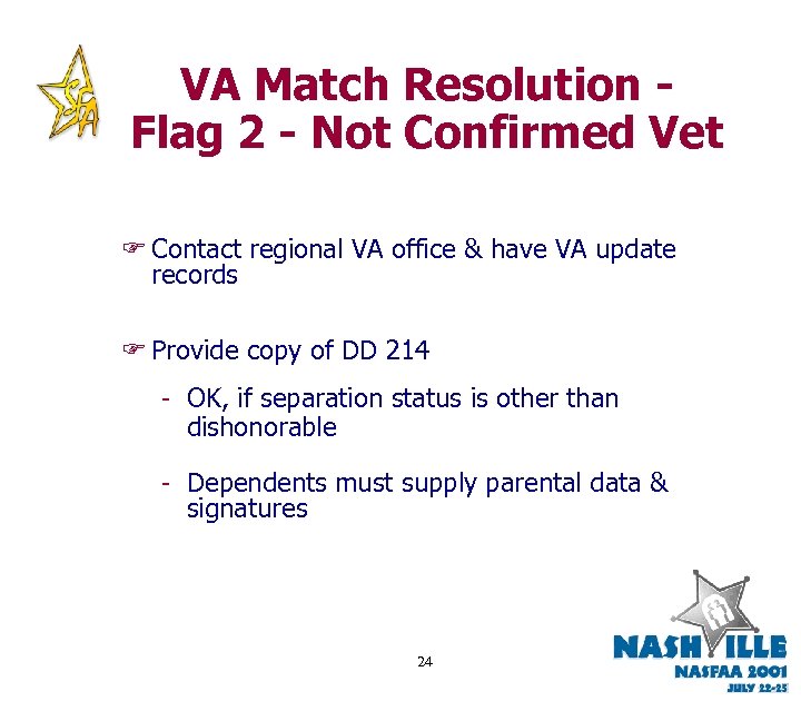 VA Match Resolution Flag 2 - Not Confirmed Vet F Contact regional VA office