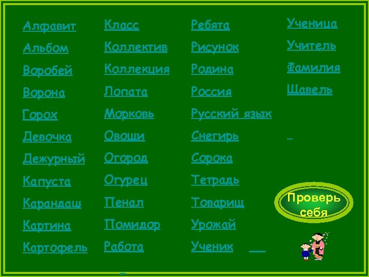 Алфавит Класс Ребята Ученица Альбом Коллектив Рисунок Учитель Воробей Коллекция Родина Фамилия Ворона Лопата