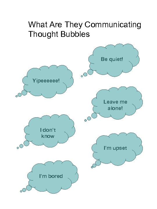 What Are They Communicating Thought Bubbles Be quiet! Yipeeeeee! Leave me alone! I don’t