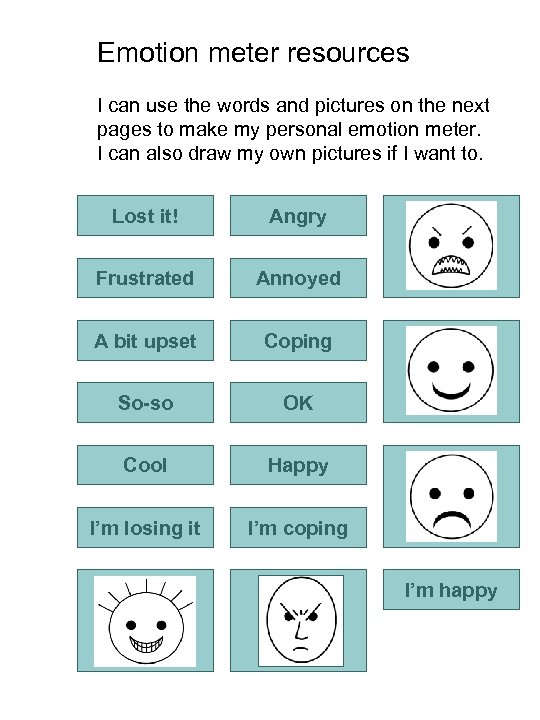 Emotion meter resources I can use the words and pictures on the next pages