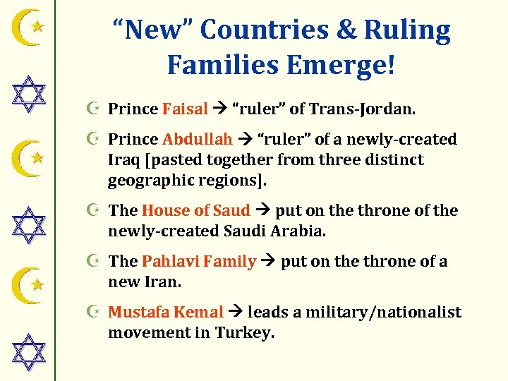 “New” Countries & Ruling Families Emerge! Z Prince Faisal “ruler” of Trans-Jordan. Z Prince