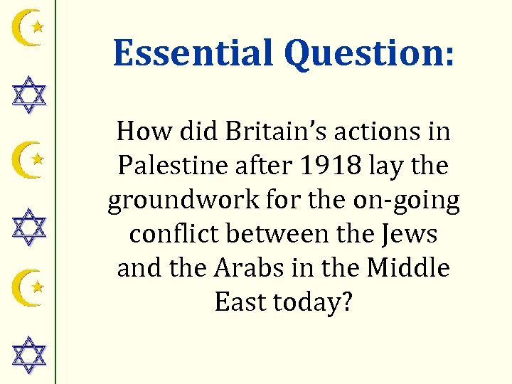Essential Question: How did Britain’s actions in Palestine after 1918 lay the groundwork for