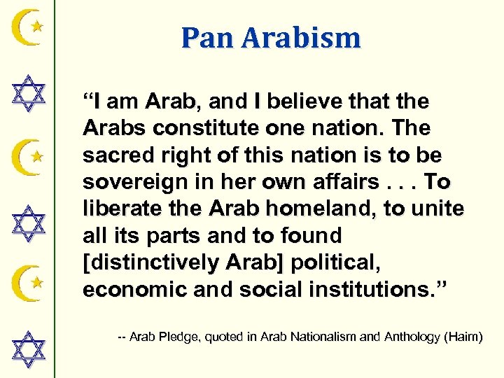 Pan Arabism “I am Arab, and I believe that the Arabs constitute one nation.