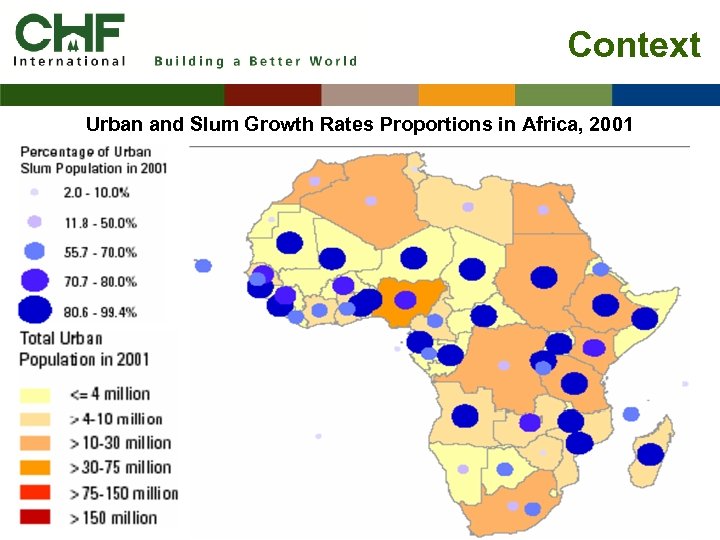 Context Urban and Slum Growth Rates Proportions in Africa, 2001 