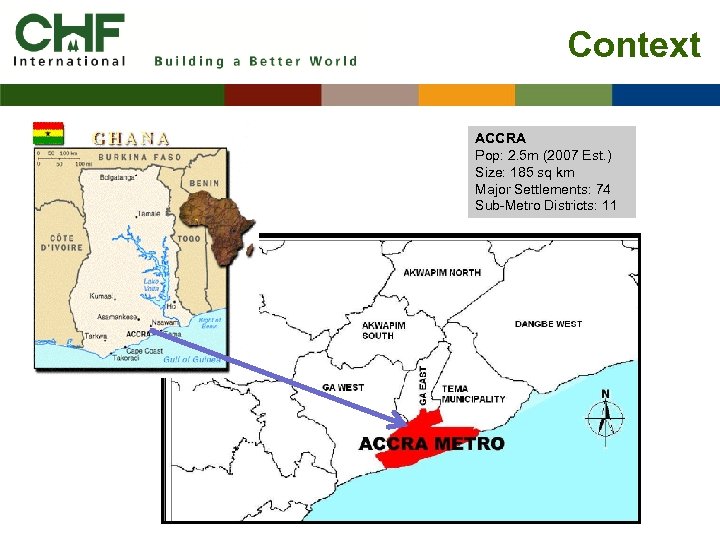 Context ACCRA Pop: 2. 5 m (2007 Est. ) Size: 185 sq km Major