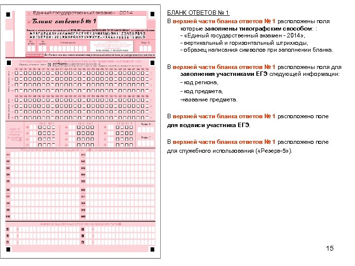 БЛАНК ОТВЕТОВ № 1 В верхней части бланка ответов № 1 расположены поля которые