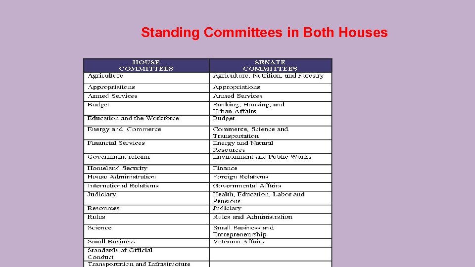 Standing Committees in Both Houses 